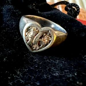 Retired James Avery sterling silver and gold 16 Heart Ring size 5 or 5.5
